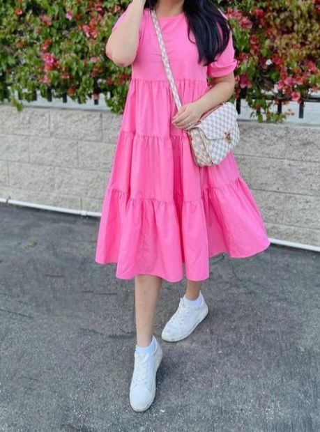 Ladies Casual Frocks Women s Fashionable Pink Dresses Daraz.lk