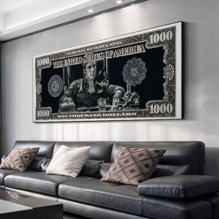 Classic Movie, Scarface Tony Montana Dollar Wall Art, HD Canvas Print Poster, Home, Living Room, Room Decor Painting