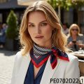 PESENAR Air Hostess Silk Scarf: Navy & White Striped with Red Borders - Stylish Accessory for Cabin Crew Uniforms. 