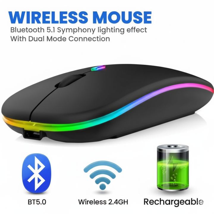 HP W10 Wireless RGB Mouse Slim Rechargeable Bluetooth Mouse with RGB ...