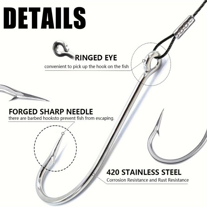 12pcsFishing%20Hook%20Rigs,Steel%20Leaders%20Long%20Shank%20Hook%20for%20Surf%20Fishing,Black%20Leader%20Wire%20O'shaughnessy%20Forged%20Hook%20for%20Freshwater%20-%20Image%206