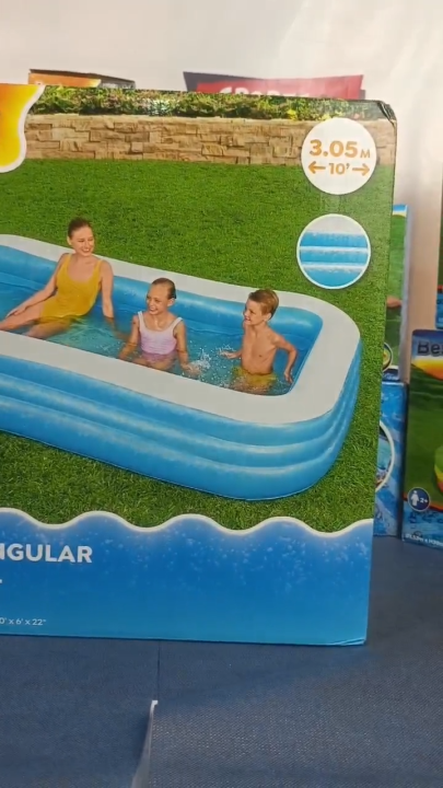 10 Feet Swimming Pool For Kids Rectangle Bestway 10 foot Inflatable Large Kids & Family Swimming Pool Summer Season Pools Party With Inflatable Vinyl Deep Swimming Pool with 22 Inch depth 6 foot width & 10 ft length Code: 54009