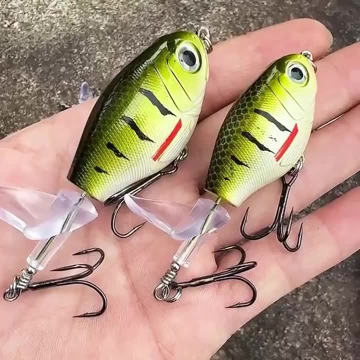 PROBEROS1PC Whopper Popper Topwater Fishing Lure -  Artificial Hard Bait with Soft Rotating Tail for Bass Fishing Tackle
