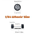 1/64 Wheels with Fixed Rubber Tires Pentagram Spoke for Toy Model Diecast Cars Refiting Parts for Hotwheels (5 sets for 5 Cars). 