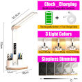 LED Clock Table Lamp USB Chargeable Dimmable Desk Lamp 2 Heads 180 Rotate Foldable Eye Protection Reading Night Light. 