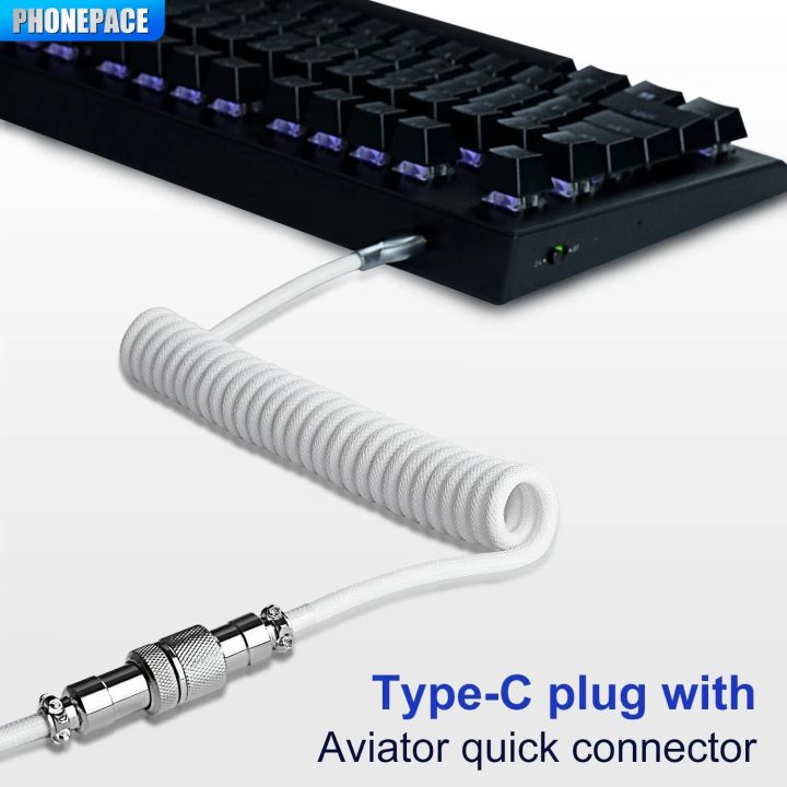 Keyboard Plug To Computer Mechanical Keyboard Coiled Cable with USB Type C Aviator Connector for ...