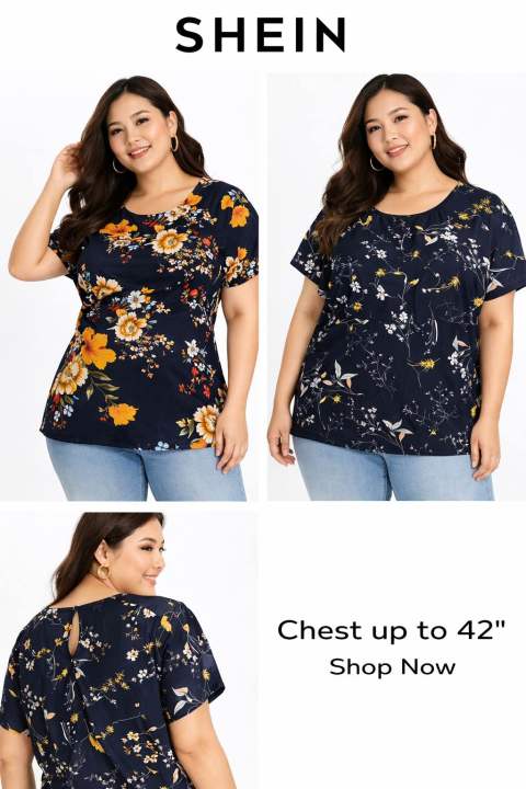 SHEIN Chiffon Floral Blouse for Women Plus Size 0XL (Chest Up to 42”) *Soft Lightweight Casual Summer Top *Elegant Loose Fit Ladies Shirt Authentic