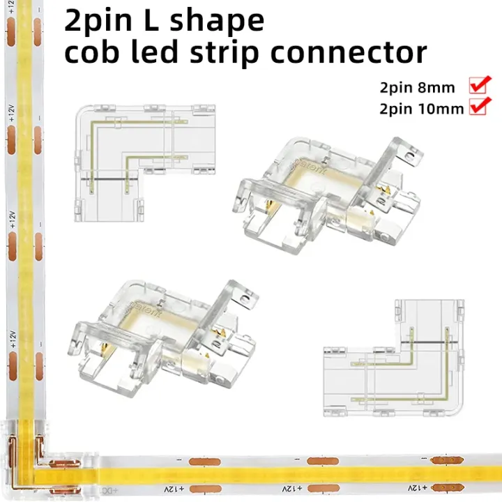 2Pin L-Shaped COB LED Connectors 8mm 10mm Strip to Strip Solderless ...