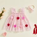 Summer Valentine's Day Infant Baby Girl Bodysuit Dress Flying Sleeve Heart Patchwork Jumpsuit Headband Cute Clothes. 