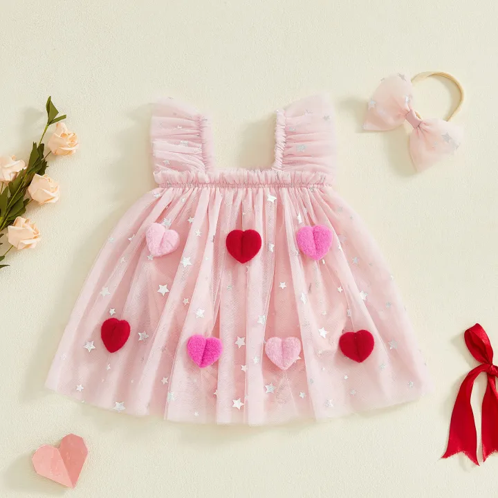 Summer%20Valentine's%20Day%20Infant%20Baby%20Girl%20Bodysuit%20Dress%20Flying%20Sleeve%20Heart%20Patchwork%20Jumpsuit%20Headband%20Cute%20Clothes%20-%20Image%202
