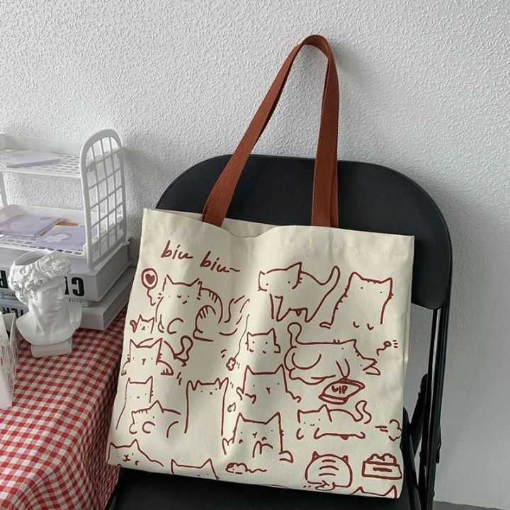 2026%20Canvas%20Bag%20Womens%20Handbag%20Shopping%20Bag%20Cute%20Cat%20Zipper%20Handbag%20Designer%20Bag%20Japanese%20Style%20Cartoon%20Small%20Shoulder%20Bag%20-%20Image%204