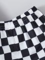 Boys summer casual and comfortable round neck short sleeved T-shirt+checkered shorts sports two-piece set.