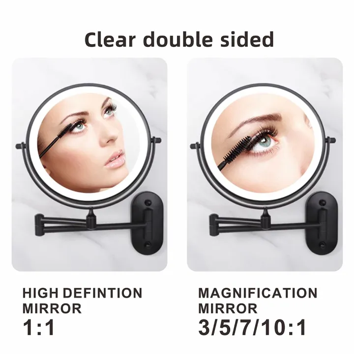 8%20Inch%20Black%20Wall%20Mounted%20Bathroom%20Mirror%2010x%20Magnifying%20Makeup%20Mirror%20Adjustable%20Dimming%20Vanity%20Cosmetic%20Mirrors%20with%20Light%20-%20Image%204