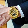 AOKULASIC Vintage Mechanical Watches Gold Tourbillon Moon Phase Skeleton Automatic Watch for Men Luminous Hands Wristwatches. 