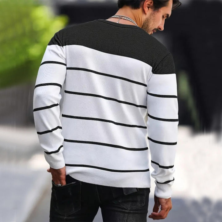 2024%20New%20O-neck%20Cotton%20Pullover%20Men's%20Sweater%20Striped%20Casual%20Autumn%20and%20Winter%20High%20Quality%20Knitted%20Sweaters%20for%20Men%20-%20Image%204