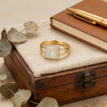 Unique  for Her,Vintage Square White Opal Promise Minimalist 7-9 Adjustable Open Ring for Women,Elegant Anniversary Jewelry. 