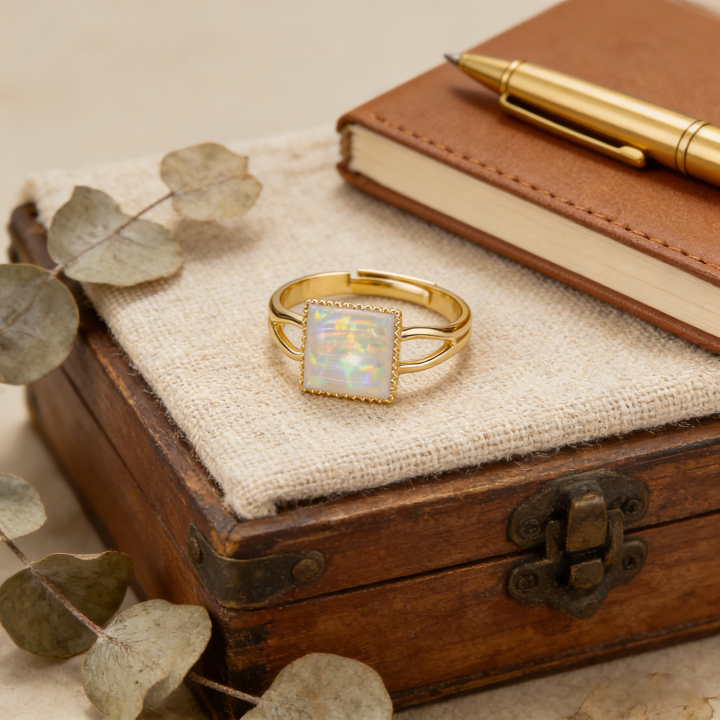 Unique%20%20for%20Her,Vintage%20Square%20White%20Opal%20Promise%20Minimalist%207-9%20Adjustable%20Open%20Ring%20for%20Women,Elegant%20Anniversary%20Jewelry%20-%20Image%203