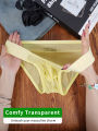 Men's Nylon Ice Silk Mesh Sheer Briefs U Convex Pouch Wide Elastic Waistband Summer Underwear.