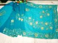 Sky Blue Floral Georgette Saree - Elegance in 12 Hat Length - Bohor-45 Inches - Including Blouse Piece.