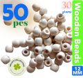 12 mm Cream/Off White Color Round Wooden Beads with 4-5 mm Hole for Craft Jewelry Making 50/100/200 pcs per packet. 