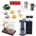 1Set 1:12 Dollhouse Miniature Hand-brewed Coffee Stand Glass Pot Funnel Mini Coffee Stand Coffee Maker Cup Model Kitchen Decor. 