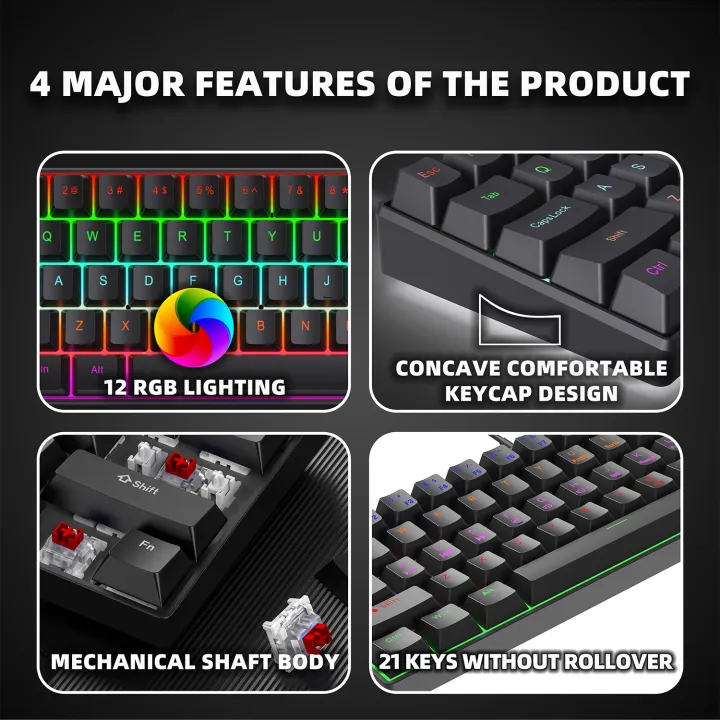 ZSUS%20Z61-B%20USB%20Gaming%20Mechanical%20Mini%20Keyboard%20Red%20Switch%20RGB%20Backlit%2061%20Keys%20Wired%20Feel%20for%20Game/Office%20-%20Image%202
