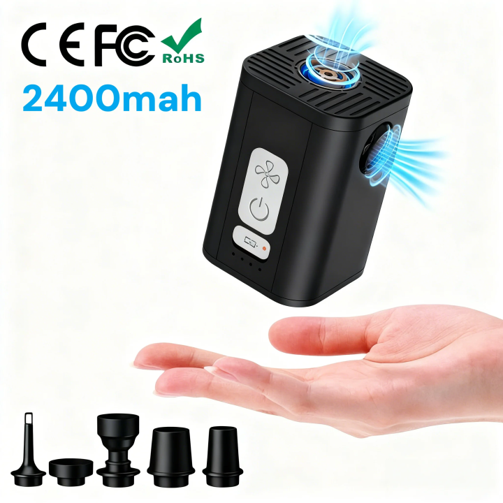 Portable Mini Electric Air Pump with Light，4.5KPa 1600mAh Battery Wireless Inflator for Air Mattress Pad, Vacuum Bags, Swim Ring