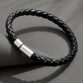 Ring Nepal Men's Black Leather Bracelet. 