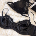Lace Lingerie Female Satin Comfortable Ultra-Thin Large Breasts Show Small Soft Steel Ring up Support Anti-Sagging Bra Set.
