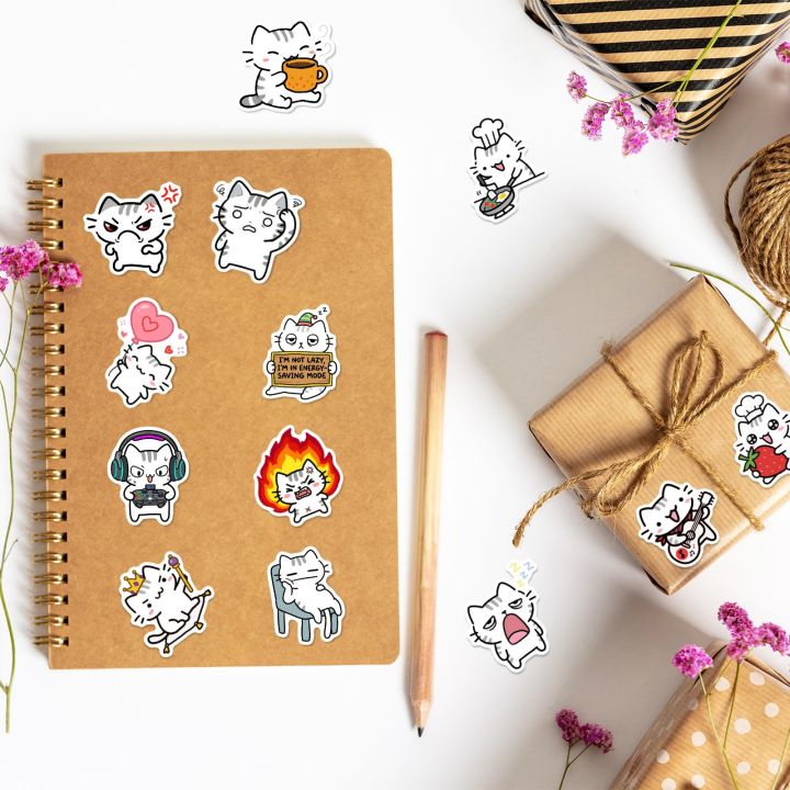 50pcs Line Kitten Daily Graffiti Sticker Cute Cat Cartoon Decal for ...