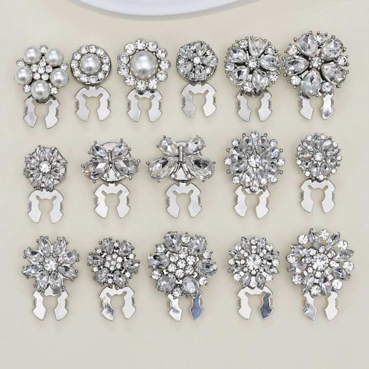 2PCS Luxulry Rhinestone Pearl Round Cufflinks for Women Shirt Button Covers Fashion Jewelry Decoration Clothes Accessories