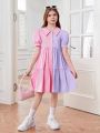 Girls Two Tone Cotton Half Sleeve Dress. 