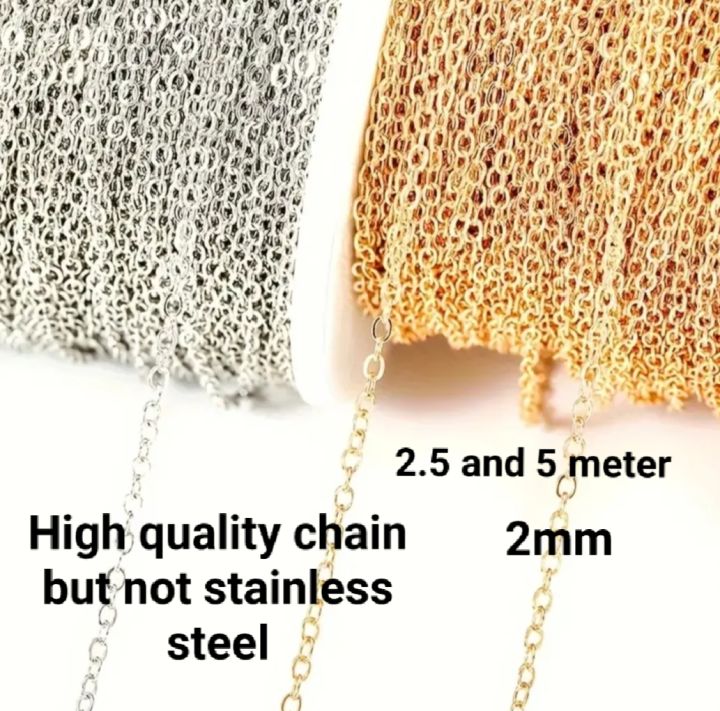 2mm Golden & Steel Silver Chain for Jewelry Making – 2.5 Meter & 5 ...