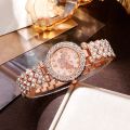 6pcs Jewelry Set Rose Gold Luxury Watch Women Ring Necklace Earring Rhinestone Fashion Wristwatch Casual Ladies Watches. 