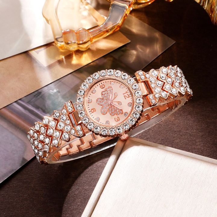 6pcs%20Jewelry%20Set%20Rose%20Gold%20Luxury%20Watch%20Women%20Ring%20Necklace%20Earring%20Rhinestone%20Fashion%20Wristwatch%20Casual%20Ladies%20Watches%20-%20Image%205