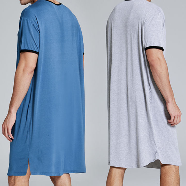 Men's%20Short%20Sleeve%20Thin%20Lengthened%20Leisure%20Pajamas%20Loose%20Skin%20Friendly%20Stretchy%20Robes%20Homewear%20Bathrobes%20Vintage%20Nightgown%20M-3XL%20-%20Image%203