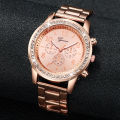 2PCS Women's Watch Fashion Rhinestone Rose Gold Steel Band Analog Quartz Watches Bracelet Set. 