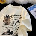 New Men Women T Shirt Pullover Oversize Korean Version Cartoon Cat Group Printed T-Shirt Casual Short Sleeve Couples.