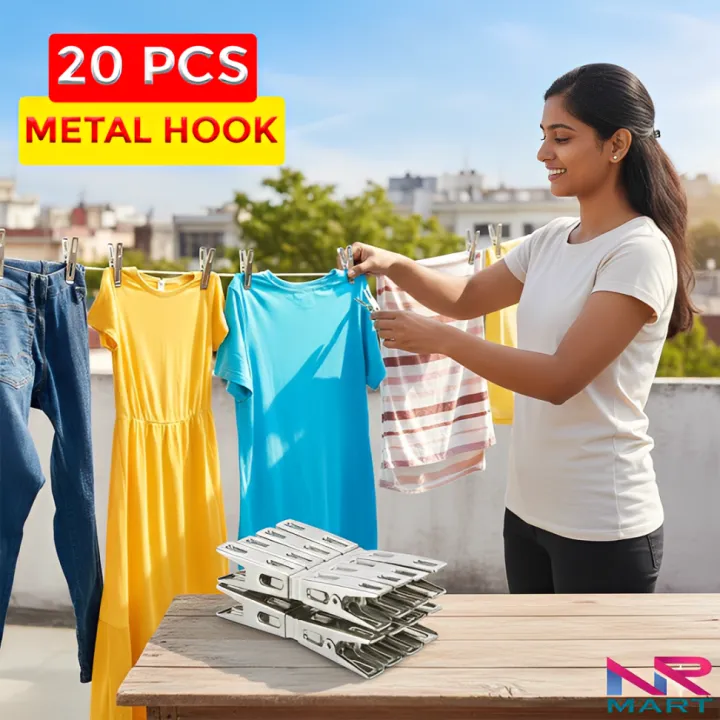 Stainless%20Steel%20Clips%20-%2020-Pcs%20Drying%20Hanger%20Rack%20Silver%20Cloth%20Clips%20Steel%20Material%20Silver%20Womens%20-%20Image%202