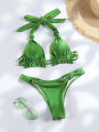 Tiedown Bikini for Women Triangle Swimwear Bathing Suit Brazilian 2-Piece Folds Bikinis Set solid Push Up Swimsuit New 2026.