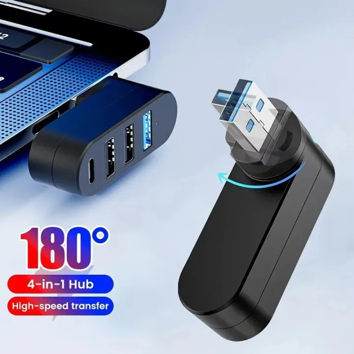 4 In 1 USB 3.0 Hub 180 Degree Rotation Port Multi Type C USB 2.0 ...