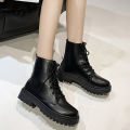 New Style Round Toe Square Heel Cross Strap Fashionable Women's Shoes Casual and Comfortable Plus Velvet Warm Short Boots.
