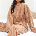 Women's pajamas set Winter Coral Velvet Homewear Fluffy O-neck leisure pajamas Velvet thickened two-piece loungewear set. 