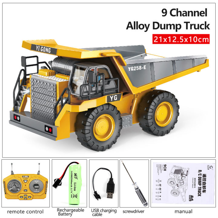 2.4Ghz 1/20 Remote Control Engineering Dumper Trucks 9CH Construction RC Alloy Vehicle Dump Truck Car with Lights Boy Toy