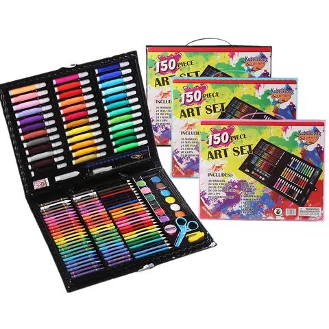 150 Piece Deluxe Art Set Drawing Set for Kids Crafts Kit Box Gift Art Supplies for Drawing, Painting and More Black