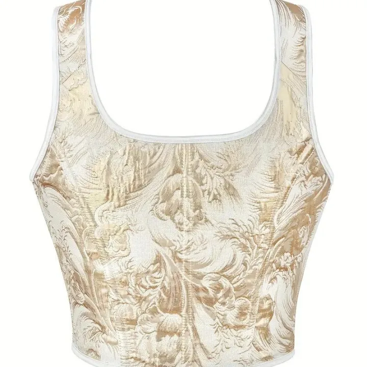Women's%20Bow%20Tie%20Strap%20Jacquard%20Corset%20Top%20Front%20Lace%20Up%20Square%20Neck%20Cropped%20Waist%20Cincher%20Bustier%20-%20Image%205