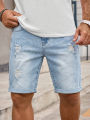 Men Denim Jeans Pants Clothing Trousers Shorts Men's Light Wash Ripped Rolled Cuff Denim Shorts. 