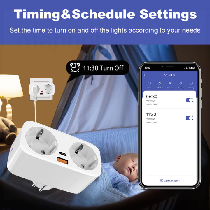 MANHOT%2016A%20WiFi%20Smart%20EU%20Plug%20PD20W/25W%20Fast%20Charge%20Smart%20Plug%202%20in%201%20Socket%20Smart%20Dual%20Outlet%20%20Work%20With%20Tuya%20Alexa%20%20Home%20-%20Image%205