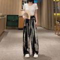 Women's Thin Casual Ice Silk Chiffon Wide Leg Pants 2025 Summer New Style Strap Drop Straight Tube Floor Trousers Korean Women.