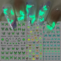 3pcs Luminous Butterfly Nail Decal Stickers Colorful Blue Butterfly Series Design Glow In The Dark Night Polish Sliders Manicure.
